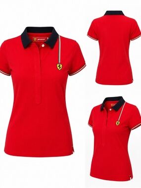 Authentic Ferrari Women's Polo Shirt | Rosso Corsa Red | Short Sleeve | Premium